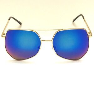 Aviator Sunglasses Blue Mirrored Lens Gold‎ Frame Fashion Sun Glasses Trendy New